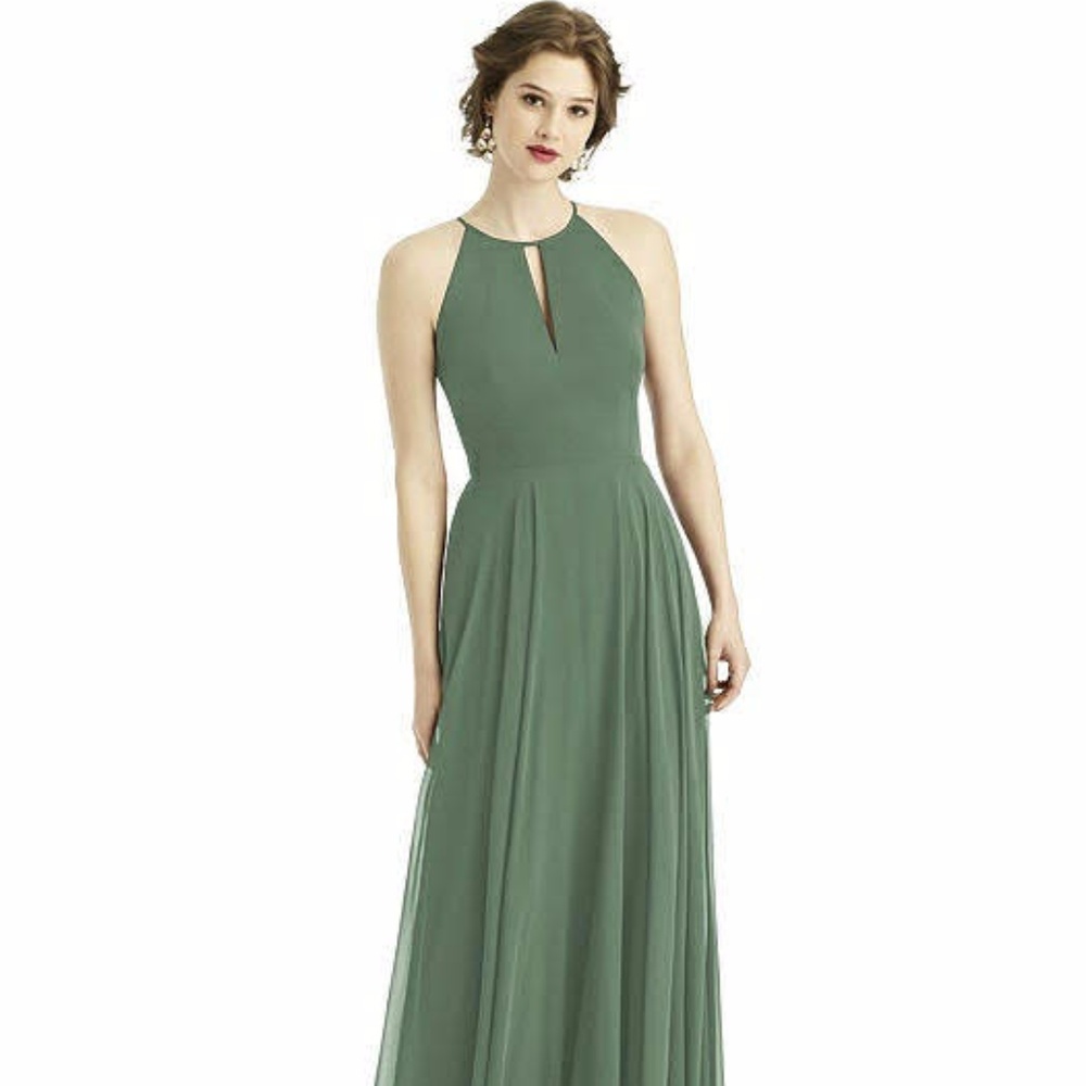 Green chiffon floor-length dress